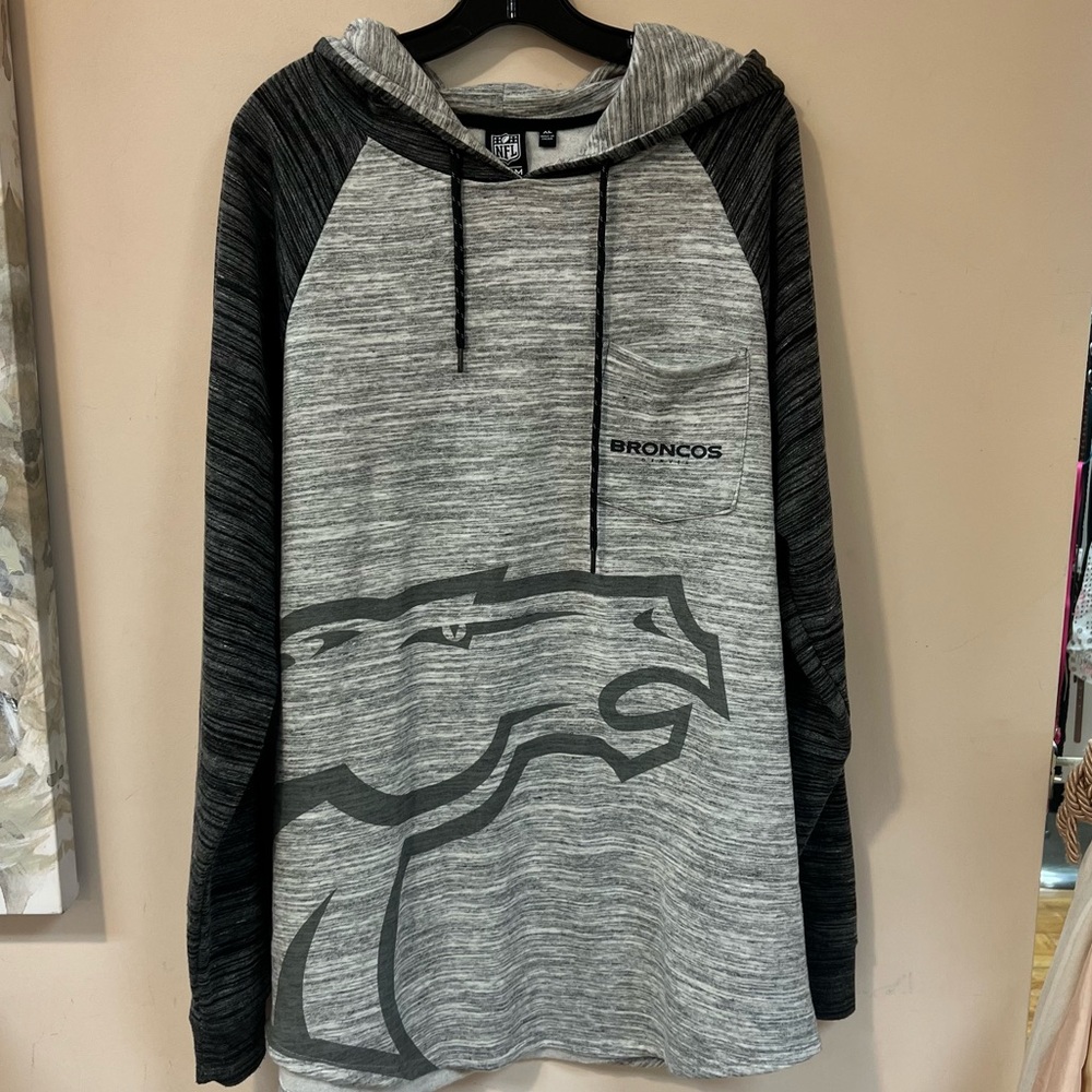 NFL Denver Broncos Hoodie Men XL Gray Black Raglan Space Dye Graphic Shirt